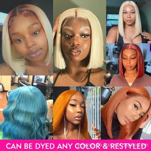 Wholesale Short 613 Bob Wig Virgin Straight 100%Human Hair Hd Full Lace Frontal Closure Wig For Black Women Transparent Lace Wig